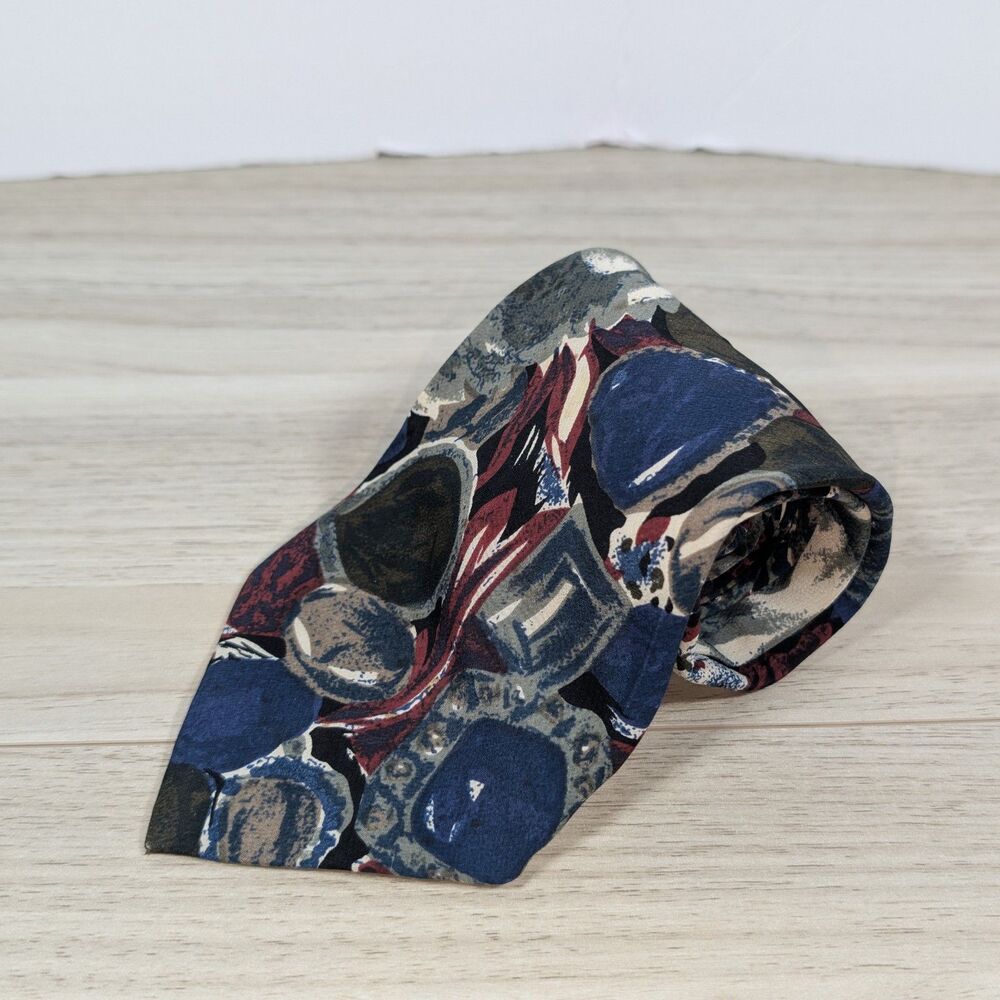 Geoffrey Beene Silk Tie Abstract Blue Red Green Pattern